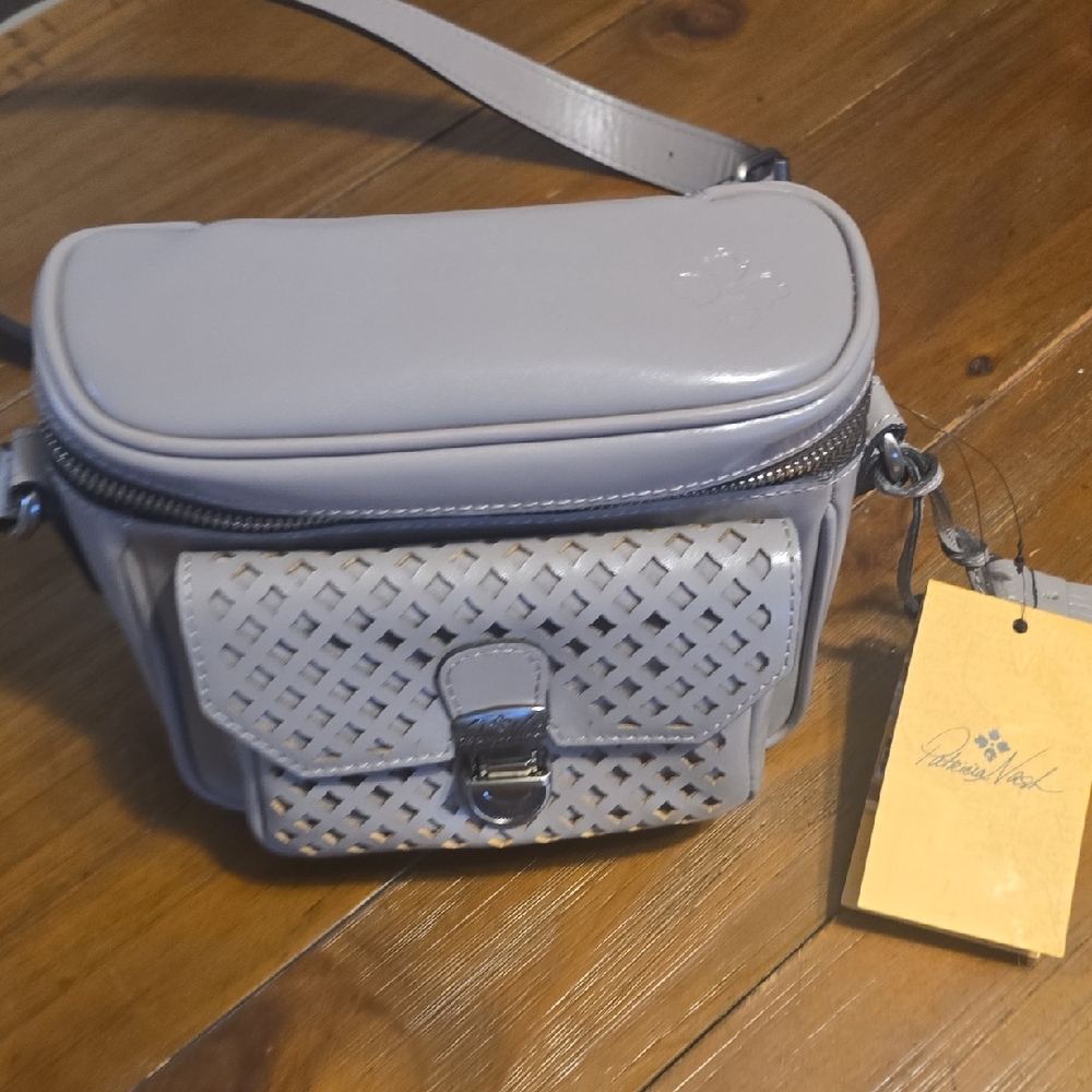 NWT!! Brand New!!! Beauty! PATRICIA NASH Gray Crossbody Bag with Lattice Design
